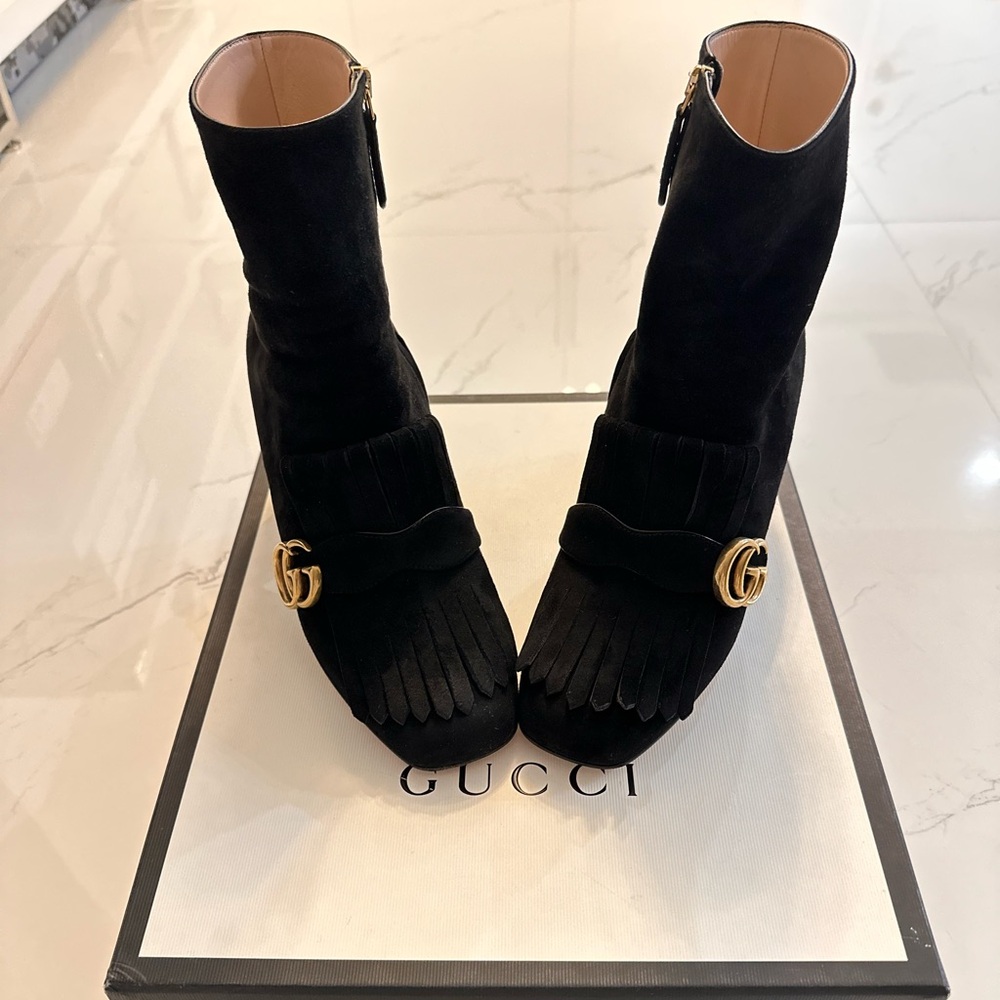 Gucci Black Ankle Boots with Gold Accent
